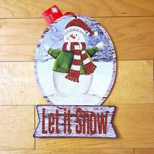 ⛄Let It Snow ❄️🎅Holiday Christmas Door Sign Decoration Glitter Plaque Snowman